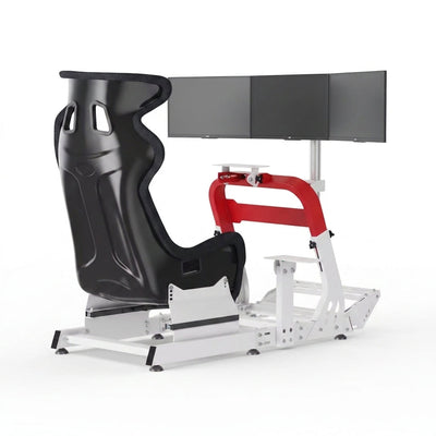 Racing Simulator Cockpit Built for Immersive Gaming, Triple Monitor Stand, Steel Frame, Adjustable Racing Seat