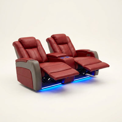 Home Theater Recliners Built for Cinema Luxury, Italian Leather, Motorized Recline, LED Lighting, Wireless Charging