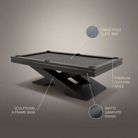 Meridian Atelier X-Frame 8-Foot Designer Pool Table — infographic