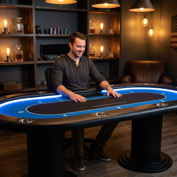 Professional Poker Table Built to Host Casino-Quality Games, 10-Player Capacity, Dealer Position, Premium Leather