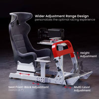 Racing Simulator Cockpit Built for Immersive Gaming, Triple Monitor Stand, Steel Frame, Adjustable Racing Seat