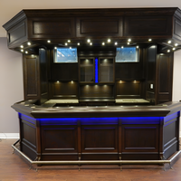 Home Bar Crafted for Luxury Entertaining, LED Accent Lighting, Tempered Glass Display, Mahogany Finish