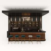 Home Bar Station Built for Coffee & Cocktails, Matte-Black Stone Countertop, Floating Shelves, LED Lighting